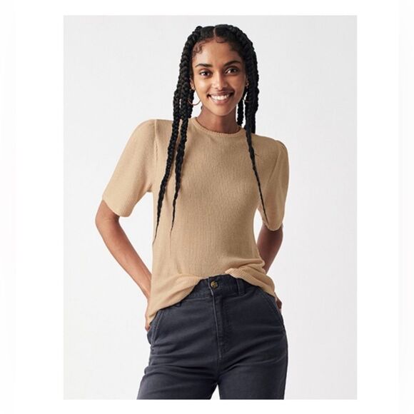 Faherty Brand Womens Size Small Nomad Tan Beige Legend Rib Layne Ribbed Tee - Picture 2 of 14